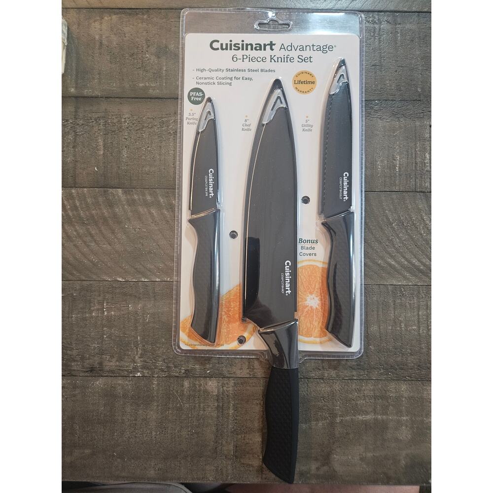 Cuisinart Advantage 6-piece knife set black ergonomic unique HTF 3 knives NIP